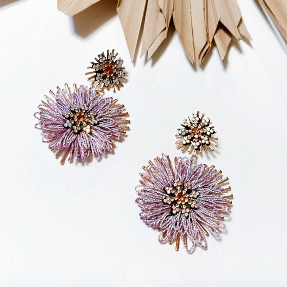 Anthropologie Pink and Gold Floral Earrings